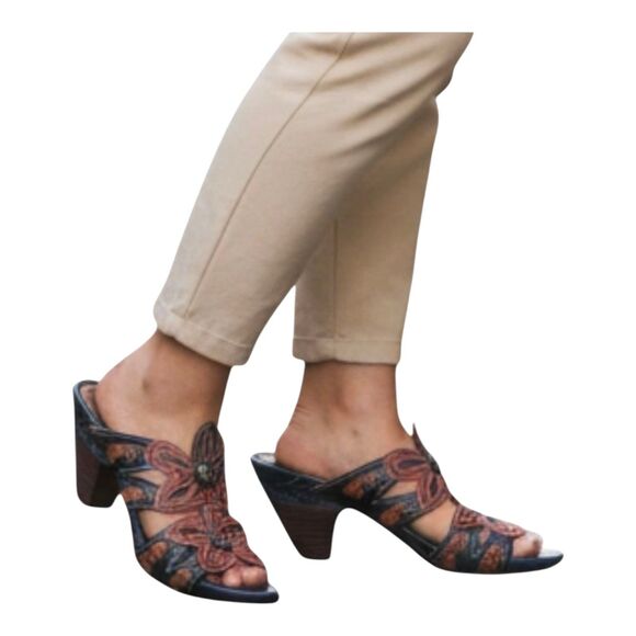 L'Artiste by Spring Step Carlina Heeled Slide Sandals Women's Leather Floral 6.5 - Picture 1 of 9